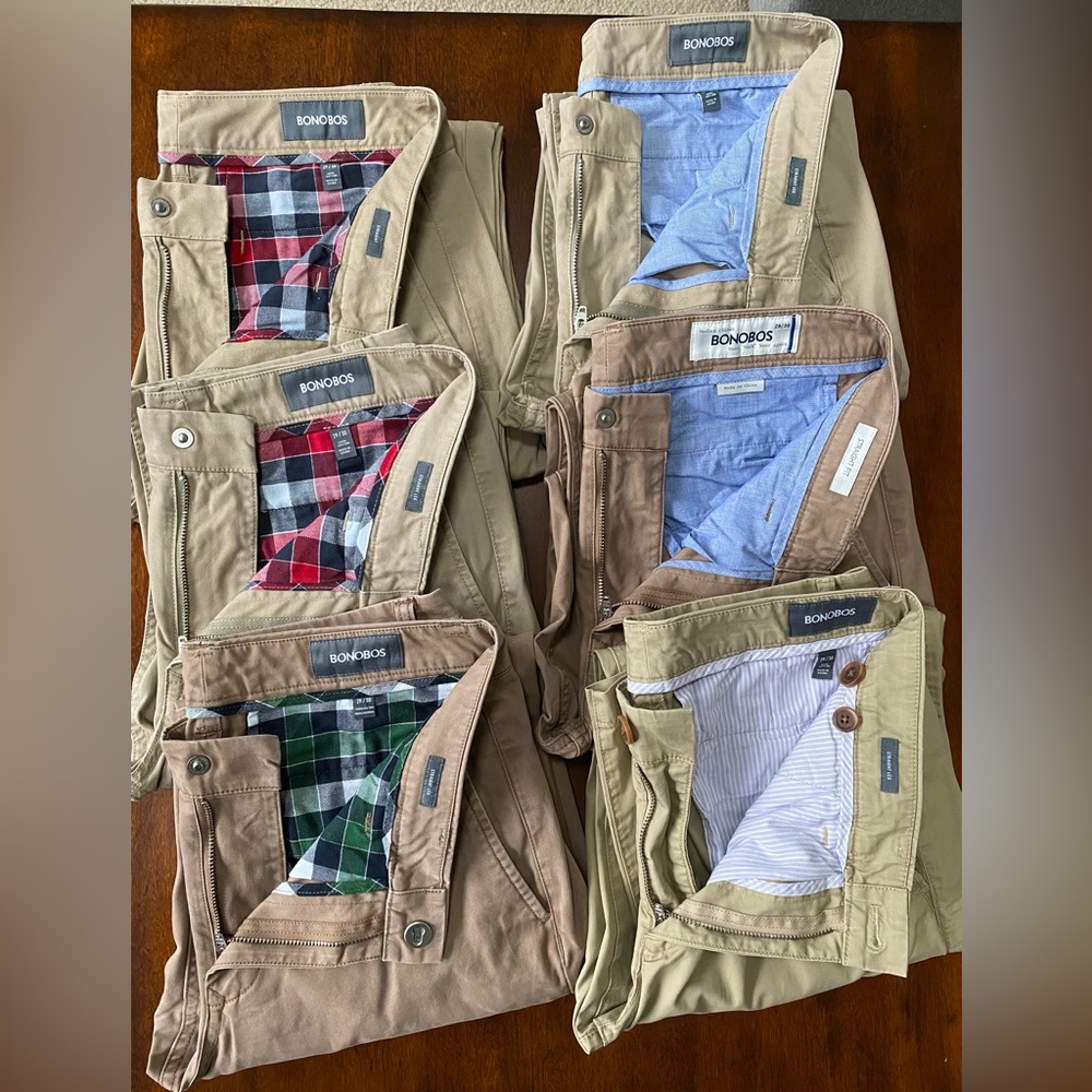 Bonobos Washed Chinos, 6 pair 29x30 khaki colors